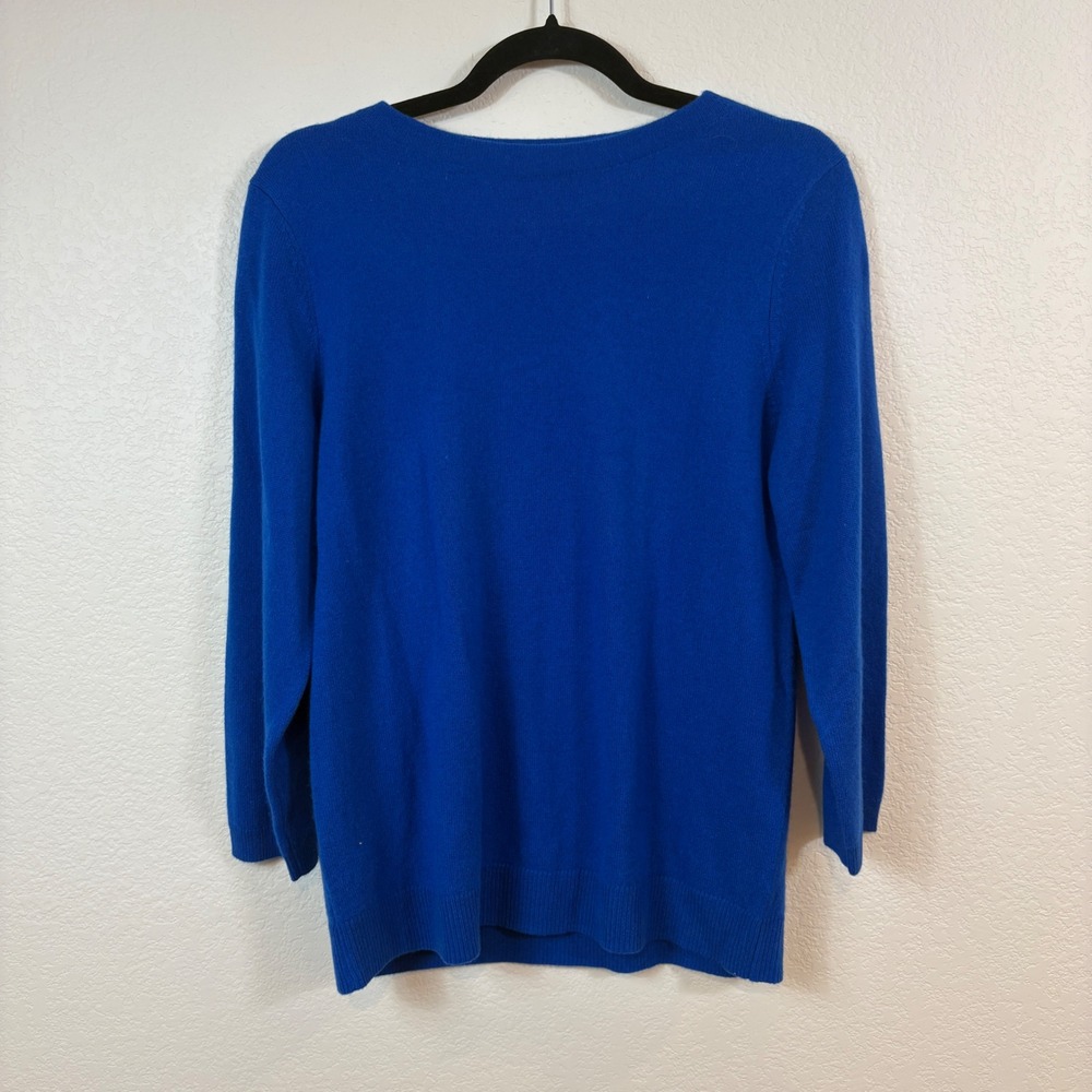 Talbots Sweater Women Large Blue Pure Cashmere Boat Neck 3/4 Sleeve Pullover
